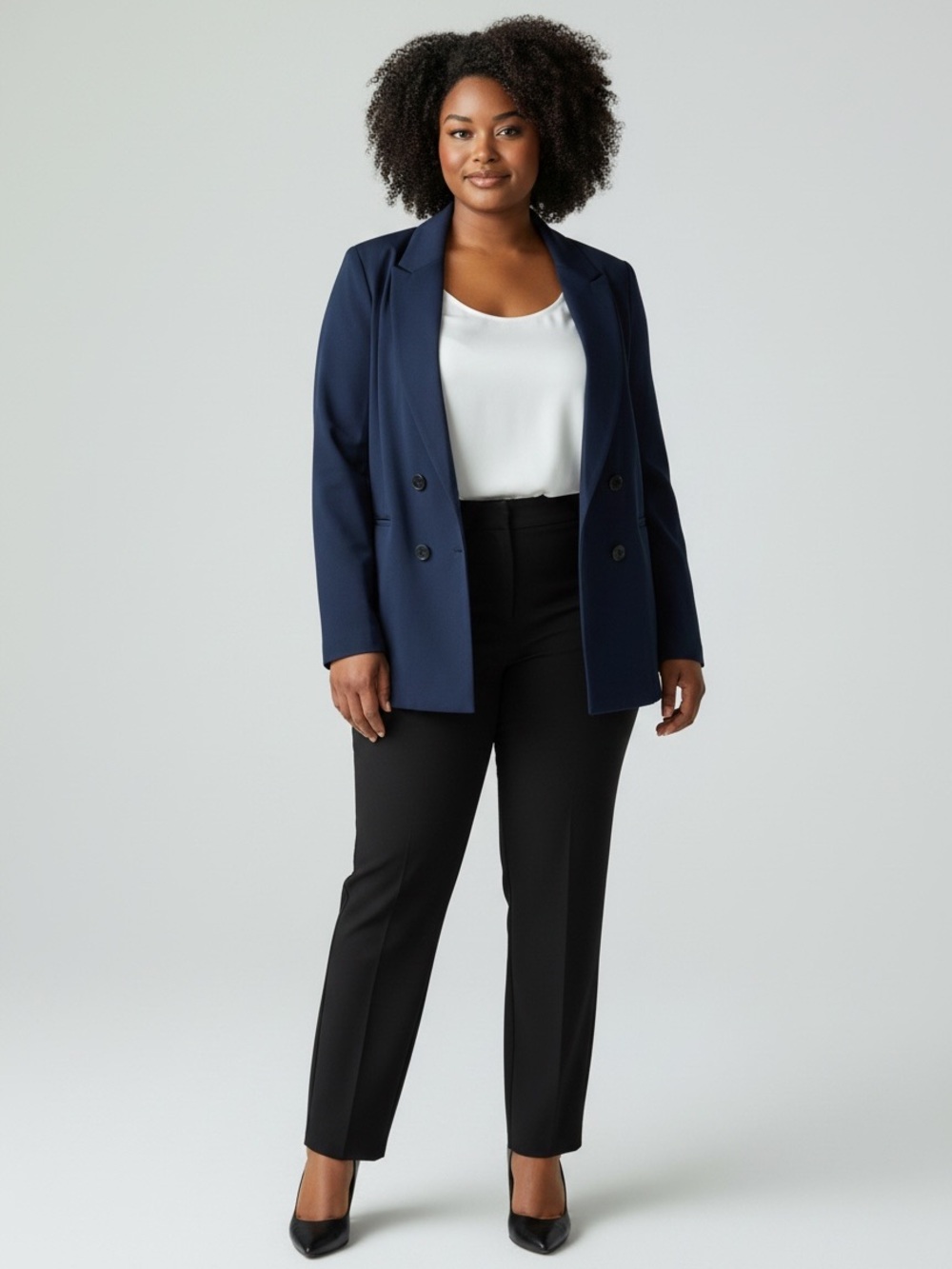 Worthington Double Breasted Blazer Womens XL Navy Blue Four Button Office